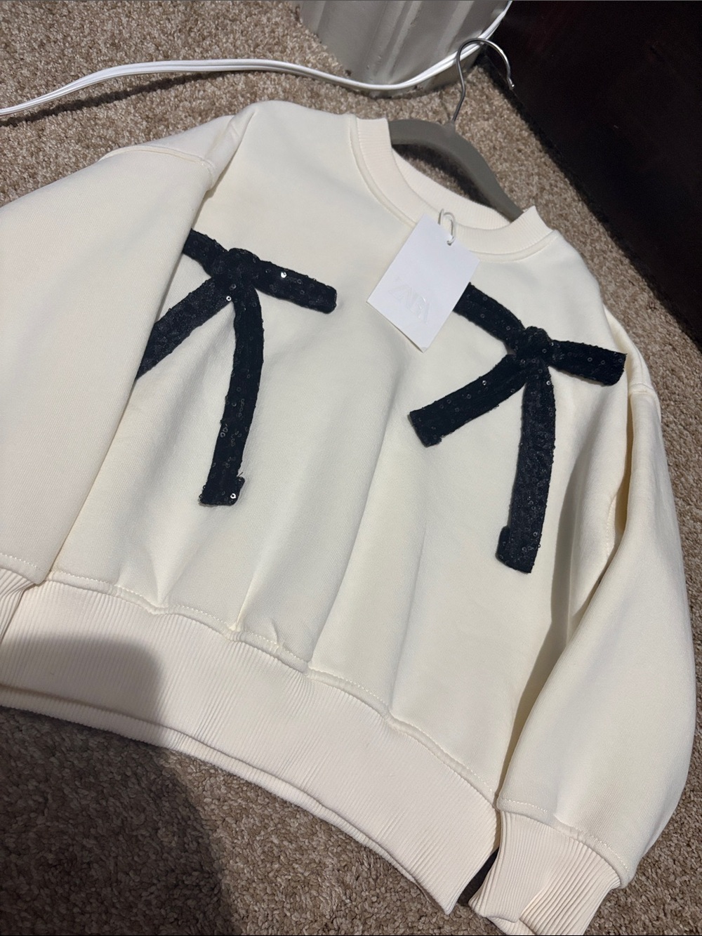 Zara Cream Sweatshirt with Black Sequin Bows